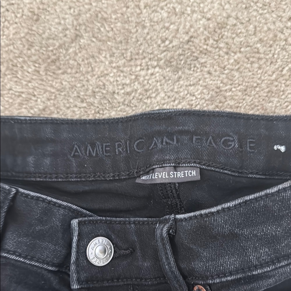 American Eagle By Payless Black Jean Shorts Distressed Frayed Hem - Picture 2 of 3
